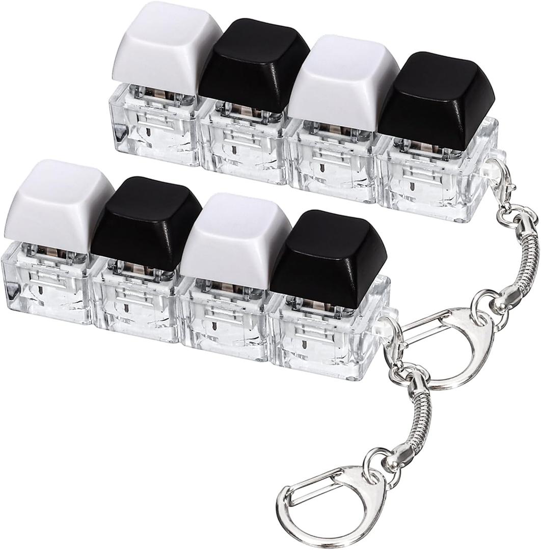 2 PCS Keyboard Fidget Toy, 4-in-1 Keyboard Button Clicker Keychain, Push Bubble Sensory Fidget Toys for Kids Adults to Relief Pass Time (Black White)