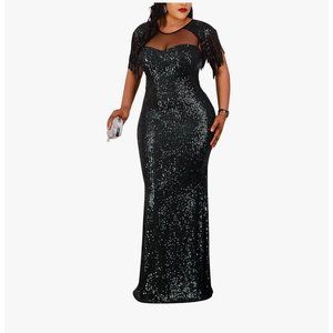 Cololura Sexy Sequin Tassel Mesh Perspective Party Cocktail Bodycon Evening Club Maxi Dress 4XL