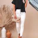 Womens Cotton Linen Button Down Shirts Short Sleeve Dress Shirts Casual Summer Tops Blouses with Pockets (Black, M)