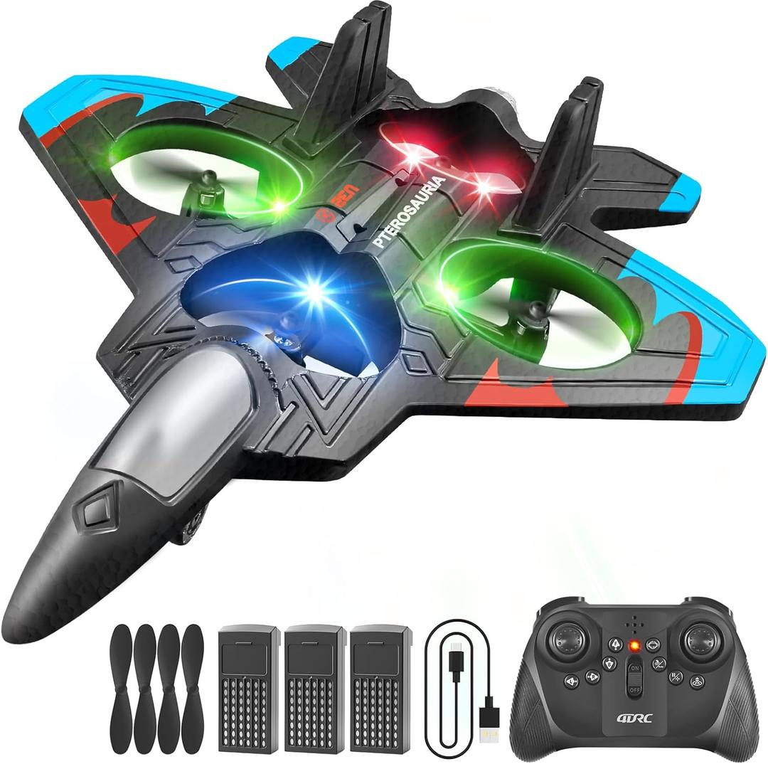 4DRC V32 Foam Remote Control Airplanes with 3 Batteries, RC Planes for Kids Adults 8-16, RC Airplane Fighter Jet with Light, 360 Flip Fighter Jet Toys, Stunt Roll, Airplane Toy Gifts for Kids Boys