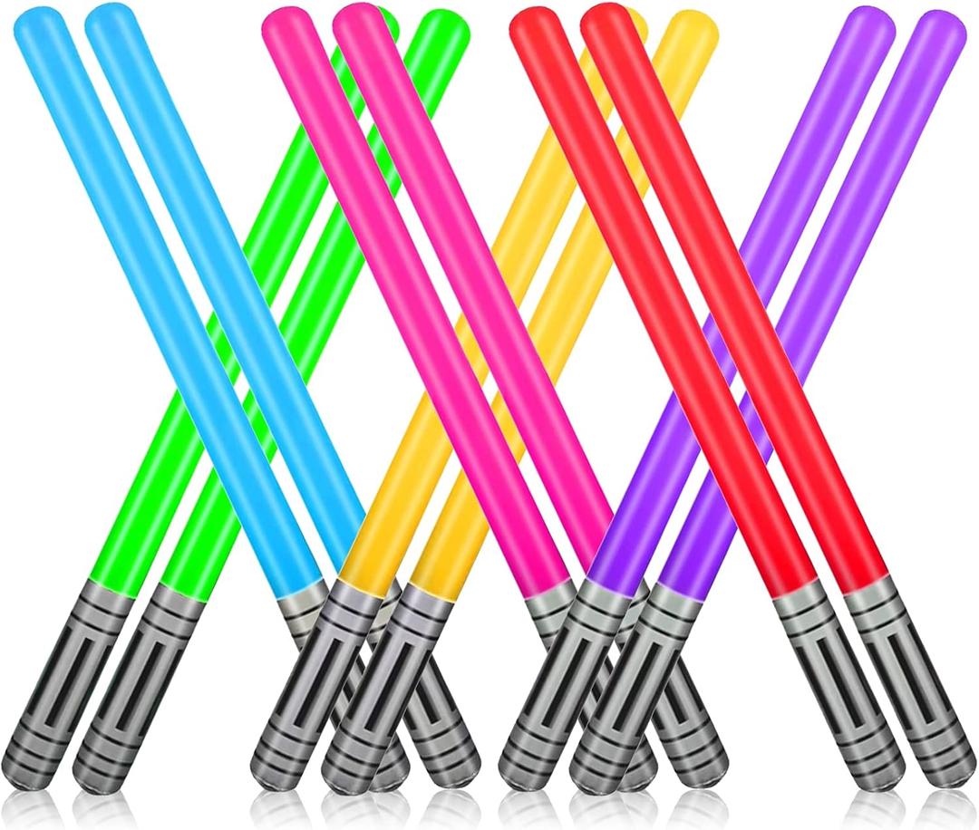 12Pcs Inflatable Light Saber Sword Party Balloons, Light Saber Sword Stick Balloon Set for Costume Fancy Dress Party Favors Halloween Party Supplies Balloons Photo Booth Props (6 Colors)