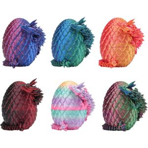 Rapean 6 Pack 3D Printed Dragon Eggs with Dragon Inside Easter Basket Stuffers, Mini Mystery Crystal Easter Toys, Home Desk Decor Surprise Gift 3D Printed Animals Fidget Toys