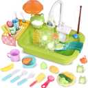 Play Sink with Running Water, Kitchen Sink Toy with Functional Faucet, Play Food and Kitchen Accessories, Floating Fishing Water Toy for Toddler, Pretend Play Dishwasher for Kids