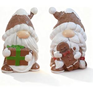 Gnome Christmas Decorations Indoor Gingerbread Christmas Decorations 2Pcs Resin Gingerbread Gnomes Figurines Table Decor Gifts for Women 4.5 in
