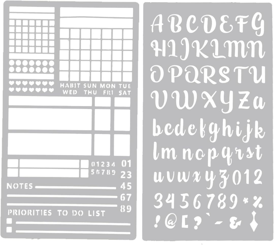 3 x Planner Stencils Templates,Reusable Metal Stencils for Journaling,Habit Tracker Calendars, Bookmark, Planning, Lines,Tiny Letters, Small Number (Alphabet)