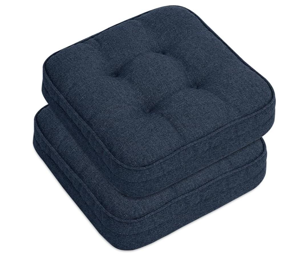 GOFORIT Memory Foam Cushion，Square Seat Cushions for Dining Chairs,Non-Slip Chair Pads with Removable Cover, 16'' x 16'', 1 Pack,Dark Blue