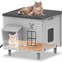 Tepoal 17.7"x17"x17.5" Plastic Heated Cat House for Outside Winter, Weatherproof Outside Cats Shelter with Safety Escape Doors and Heating Pads, Elevated Feral Cat House for Wild and Stray Cats (Grey)