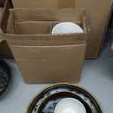 Stone Lain Florian Modern Porcelain 16 Piece Dinnerware Set, Plates and Bowls Set, Dish set for 4, Black And Golden Rim