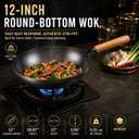 Calmabode 12" Round Bottom Carbon Steel Wok with Glass Lid | Traditional Chinese round-bottom wok for Gas Stoves, Nitrided Carbon Steel, Glass Lid, Ideal for Wok Hei and Stir-Fry