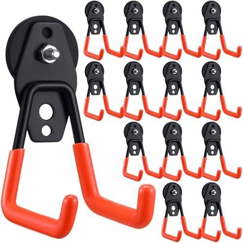 Landhoow 14 Pcs Large Magnetic Hooks Heavy Duty Garage Magnet Hooks Strong Storage Utility Magnetic Hangers with Anti Slip Rubber Coating for Indoor and Outdoor Hanging (Orange)