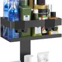 Over The Door Shower Caddy 2 Tier, 304 Stainless Steel Hanging Shower Caddy Rustproof Shower Shelves, No Drilling Hanging Shower Organizer for Bathroom Glass Door, Black