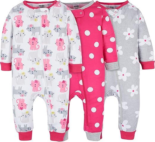 Onesies Brand Baby Girls' 3-Pack Snug Fit One-Piece Cotton Pajamas (18 Months, Dots & Kitties)