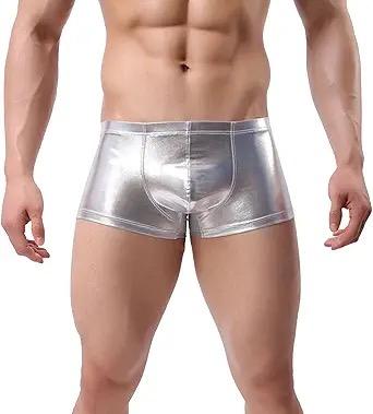 Mens Faux Leather Painted Flat Angle Underwear Sexy Enhancing Four Corner Briefs Mens Underwear Briefs Soft, Large