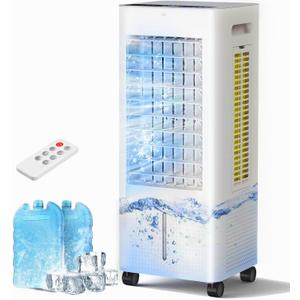 Evaporative Air Cooler with Remote & Timer, 2200+ CFM Portable Fan That Blows Cold Air for Large Room, Home Office, Bedroom - 2.1Gal High-Capacity Tank, 3 Modes, Whisper Quiet 30dB & Sleep Mode