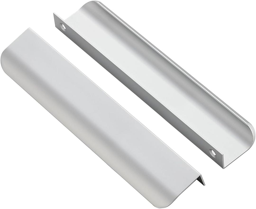 Ravinte 40 Pack Finger Pulls for Cabinets 160mm/6.25in Hole Center Tab Cabinet Handle Silver Finger Edge Pulls Concealed Handles for Kitchen Drawer Finger 200mm/7.87in Length