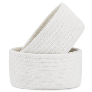 2 Pack ABenkle Small Storage Baskets, Natural Cotton Rope Woven Baskets for Organizing, Tiny Oval Storage Easter Baskets, Small Basket, Cat Dog Toy Baskets, Bathroom Organization Bin (White)