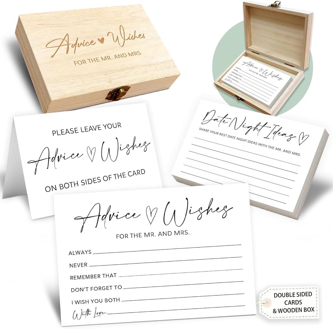 Minimalism Advice and Wishes for the Mr and Mrs - 50 Packs Wedding Advice Cards Bridal Shower Game Cards with Box Reception Guest Book for Bride Groom Newlywed Engagement Party Decoration -A01