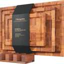 Bamboo Cutting Boards for Kitchen,Chopping Boards Set with Juice Groove,End Grain Bamboo Butcher Block,Serving Board with Holder(3 Pcs)
