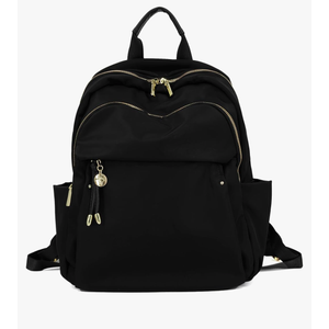 Medium Backpack Purse for Women, Fashion Nylon Daypack with Gold Hardware, Lightweight Water-Resistant Rucksack for College, Work, Travel, Everyday Use, Fits 13–14" Laptop (Black, Medium)