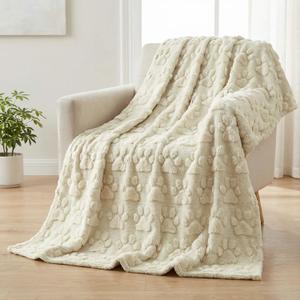 Horaldaily Dog Paws Blanket Throw, Beige Farmhouse Dog Paws Soft Fuzzy Plush Faux Fur Cozy Blankets for Couch Sofa Bed Lounging, Ideal Gifts for Kids Adults Wife Self, 50x60