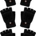 Geyoga 3 Pairs Kids Fingerless Gloves Winter Flip Gloves Warm Convertible Mitten for Girls Teenager Half Fingerless Mittens (10-15 Years, Black)