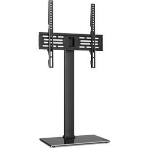 FITUEYES Universal Table Top TV Stand for 32-70 Inch TVs - 8-Level Height Adjustable Tilt & Swivel TV Stand Mount with Heavy Duty Tempered Glass Base, Hold Up to 88lbs, VESA 400x400mm
