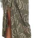 Back From Bali Womens Print Sarong Coverup Swimsuit Pareo with Boho Fringe & Coconut Clip - Wrap Skirt or Beach Shawl (Khaki)