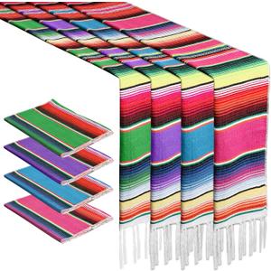 4PCS Cinco De Mayo Party Decorations, 14 x 86 Inch Mexican Table Runner for Party, Colorful Fiesta Table Runner for Boho Mexican Decorations Dia De Los Muertos Decor Ofrenda