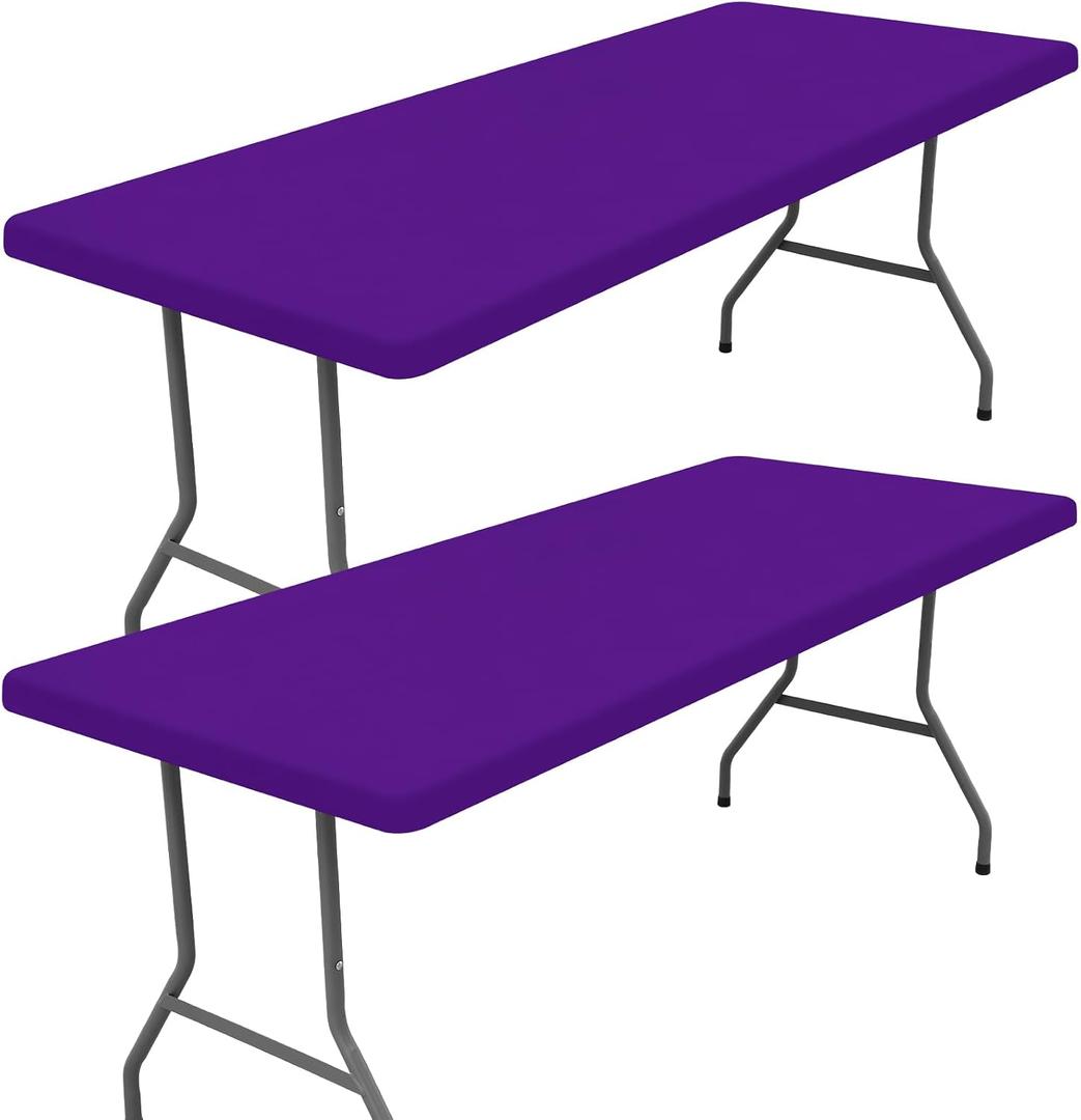 Moosfor Spandex 4 Foot Rectangle Table Cloth 2 Pack, Elastic Fitted Tablecloths for Picnic, Stretch Washable Patio Table Cover for Outdoor, Camping, Banquet and Parties (Purple, 30"x48")