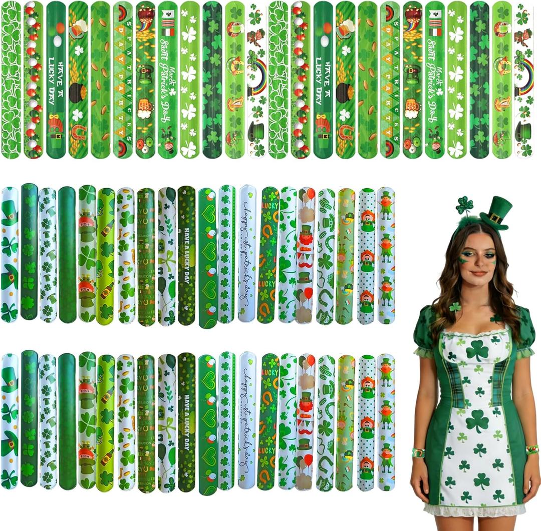 64 Pcs St Patricks Day Slap Bracelets Bulk Saint Patrick's Day bracelets St Patricks Day Decorations Gifts Bracelet Decorations for Home School Classroom Prizes Anniversary Holiday Outdoor32 Styles