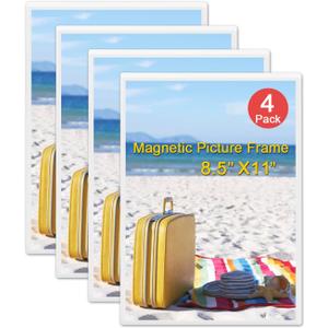 Magnetic Picture Frames, 4 Pack,Holds 8.5 x 11 Fridge Magnets Photos Frame, Magnetic Photo Pocket Perfect for Displaying Frames, Artworks (White)