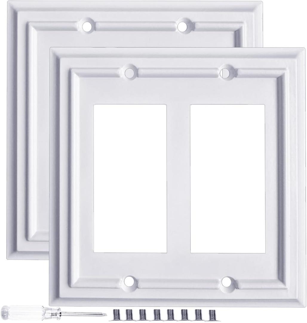 Pure White Decorative Outlet Covers Wall Plates, Bamboo Fiber Light Switch Covers, Natural Material Electric Receptacle Switch Plate Outlet Cover of various styles (2 Gang Decorator 2 Pack)