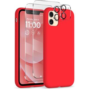 for iPhone 11 Phone Case, [2X Screen Protector + 2X Camera Protector], Liquid Silicone Ultra Slim Shockproof Protective Cover, Soft Microfiber Lining with iPhone 11 Case 6.1", Red