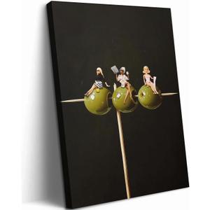 Cgglye Dirty Martini Olive Canvas Wall Art, Trendy Bar Pictures Wall Decor, Funky Girly and Cocktail Poster, Black Minimalist Bar Cart Artwork for Kitchen Dining Room Restaurant (24"L x 16"W)