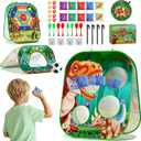 4-in-1 Dinosaur Bean Bag Toss Game for Kids, Cornhole Board Set with Dart Board for Toddler Outdoor Toys, Family Party Game Backyard Beach Lawn Activities Gift for Boys & Girls Ages 3 4 5 6 7 8
