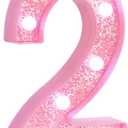 Pink Light Up Marquee Numbers, Glitter LED Number Lights Sign Battery Operated for Girls 2nd Pink Birthday Party Table Decorations, 2026 Graduation Decor, 8 Inch Number 2 with Cool White Lights