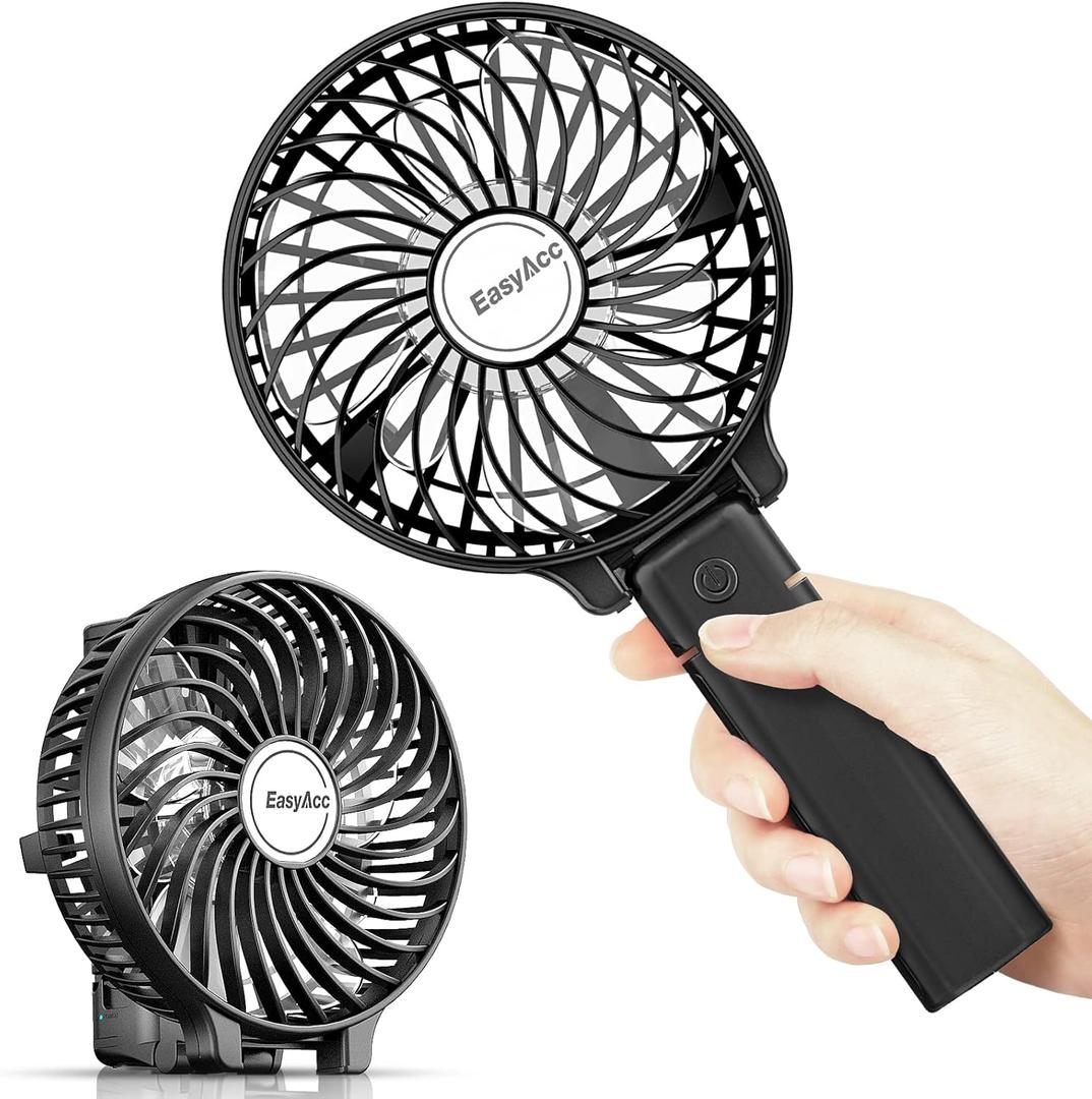 EasyAcc Mini Handheld Fan, Portable Fan Small USB Desk Fan Personal Hand Fan 3 Speed 10H Working Hours Rechargeable Battery Cooling Folding Fan for Travel Outdoor Office Household (2600 Battery Black)
