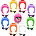 KUUQA 16 Pieces Party Wigs and Sunglass Set, Short Bob Wig Sunglass Pack Costume Colorful Cosplay Wig Party Hairpieces for Bachelorette Party, Halloween and Decorations