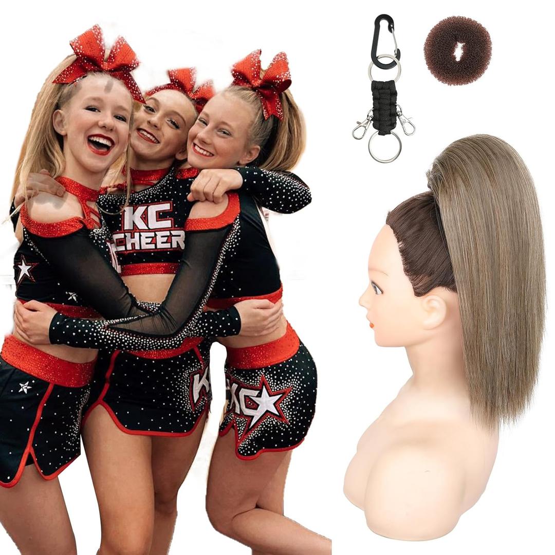 SEIKEA Cheer Ponytail Hair Piece, 14" Straight Cheerleader Hairpiece Ponytail Extension for Cheer Competitions, Dance, Costume, Dress up, Soft Natural Look for Girls Teens Ash Blonde