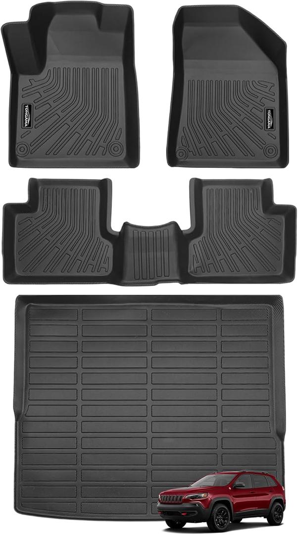 Tongama-Floor Mats for 2019-2023 Jeep Cherokee(NOT FIT for Grand Cherokee), All Weather TPE Floor Liners and Trunk Mat Protectors for Jeep Cherokee Interior Waterproof Accessories