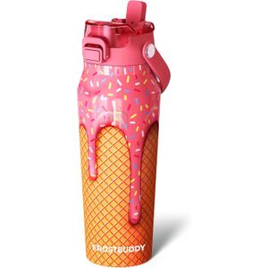 Frost Buddy 24oz Insulated Water Bottle with Straw & Chug Lid | Leak-Proof Stainless Steel | 24-Hours Cold | Sweat-Proof, Cup Holder Friendly | Ideal for Gym, Travel, Sports & Everyday Hydration (Ice Cream)