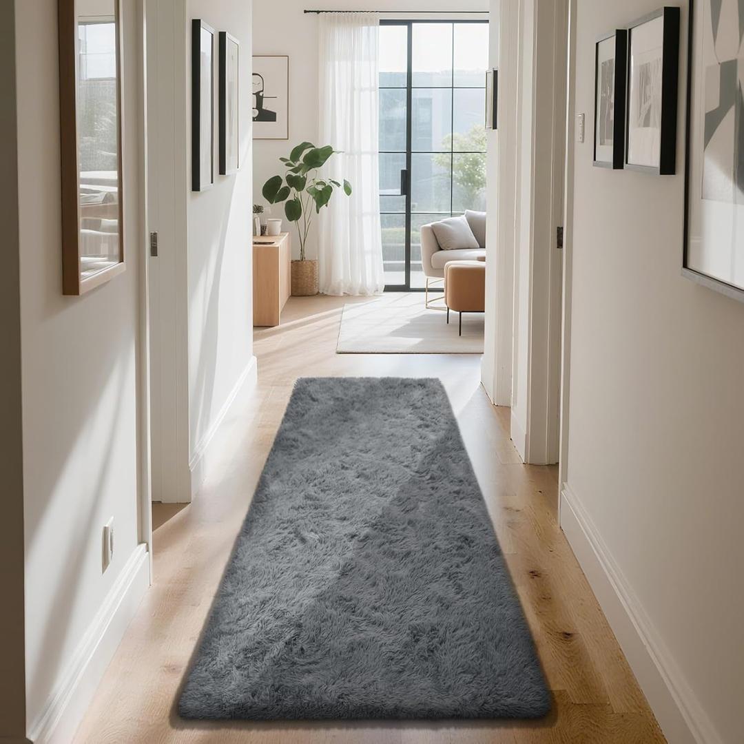 Soft Runner Rugs for Bedroom, Dark Grey 2x8 Runners for Hallways Fluffy Rug Area Rug, Bedside Rug for Living Room Bedroom Kids Room Home Decor