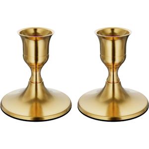 Brass Gold Taper Candle Holders Set of 2, Vintage Metal Candlestick Holders for Dinner Room Table Centerpiece or Mantel Wedding Party Decor