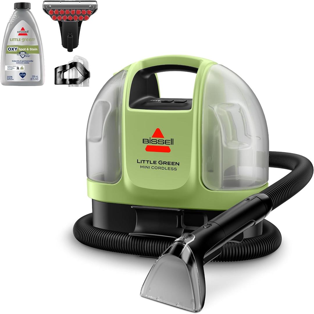 BISSELL Little Green Mini Cordless Portable Carpet and Upholstery Deep Cleaner, Car/Auto Detailer, with HydroRinse Self-Cleaning Tool and 4" Tough Stain Tool, 4015