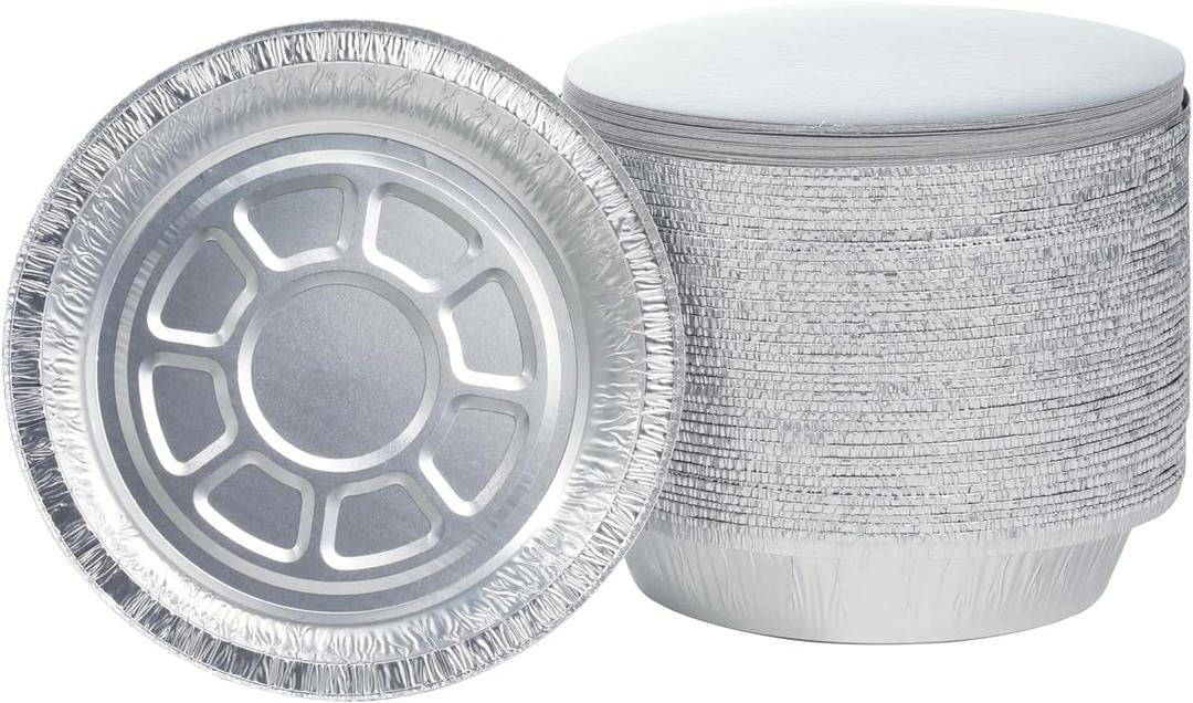 7 Inch Aluminum Round Foil Pans with Paper Lids 60pack Disposable Aluminum Tin for Roasting Baking Cooking