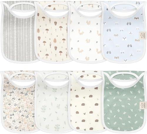 8-Pack Baby Bibs for Boys, Girls - Pullover Bibs for Drooling Teething Baby Girl & Boy Toddler, Newborn, Soft & Absorbent, Cute Colors, Large Torso Coverage Keep Infant Clean & Dry (Prairie)