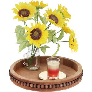 Rustic Wood Centerpiece - 16in Large Decorative Round Wooden Tray for Decor or Serving