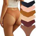 Beafulrab Women Seamless Underwear Soft No Show Stretch Bikini Invisibles Hipster V Cut Panties 6 pack, S