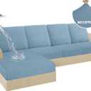 HDCAXKJ 100% Waterproof Sectional Couch Cushion Covers 8 Pieces L Shape Sectional Cover Stretch Chaise Sofa Seat Slipcover Set Jacquard Magic Sofa Cover (Denim Blue, 3 Seater + 4 Backrest + 1 Chaise)
