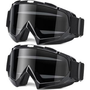 Adult Dirt Bike Goggles, 2-Pack ATV Motorcycle Goggles for Men & Women, Wide Vision Riding Off-Road Goggles (01.shiny Black Frame/Transparent Grey Lens  2)